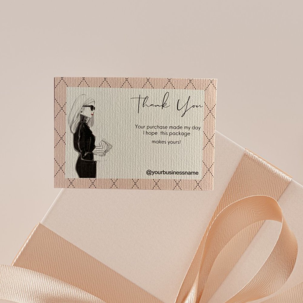 Feminine Thank You Card, Fashion Girl Thank You Card, Customer Packaging Thanks